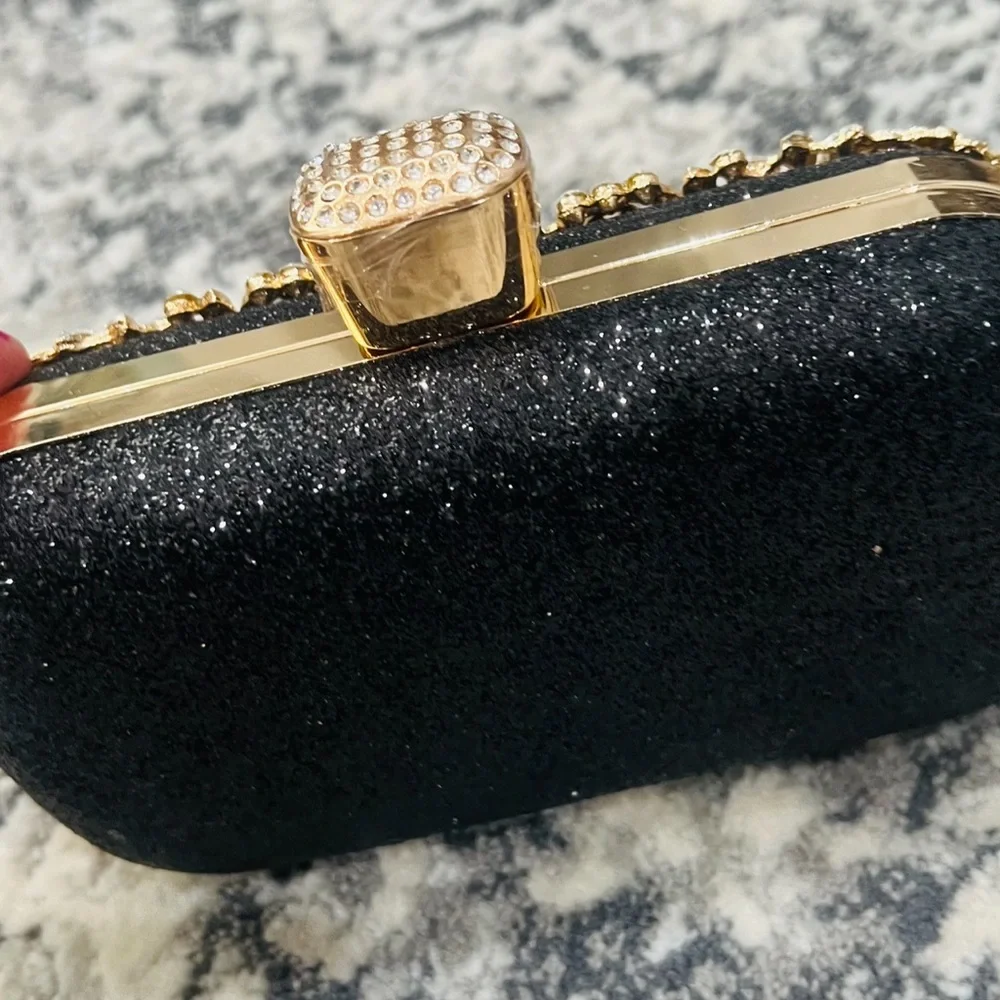 Crystal Black & Gold Evening Bag